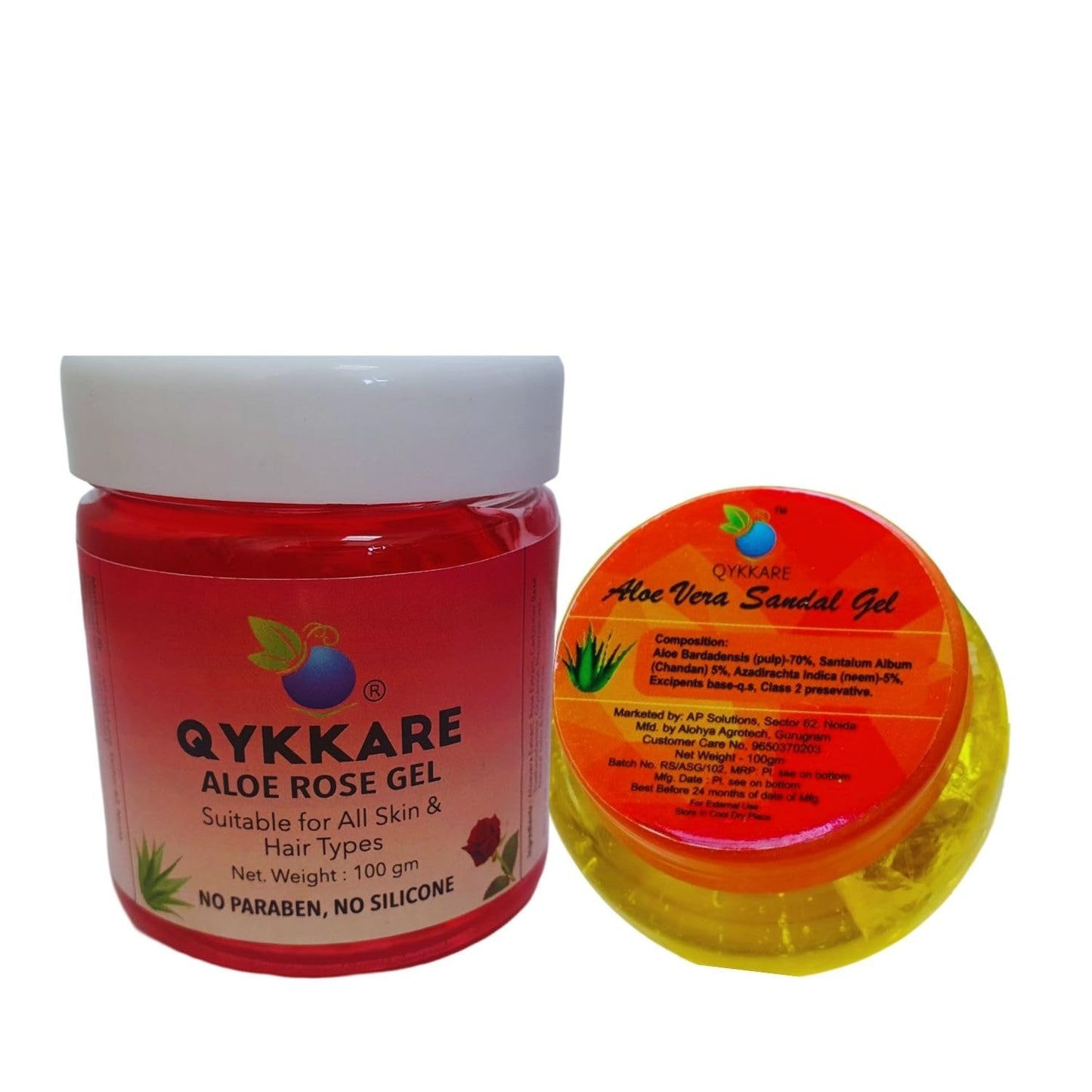 Qykkare Aloevera Sandal Gel & Rose Aloe Gel Combo (100gm x 2) | For glowing radiant bright skin