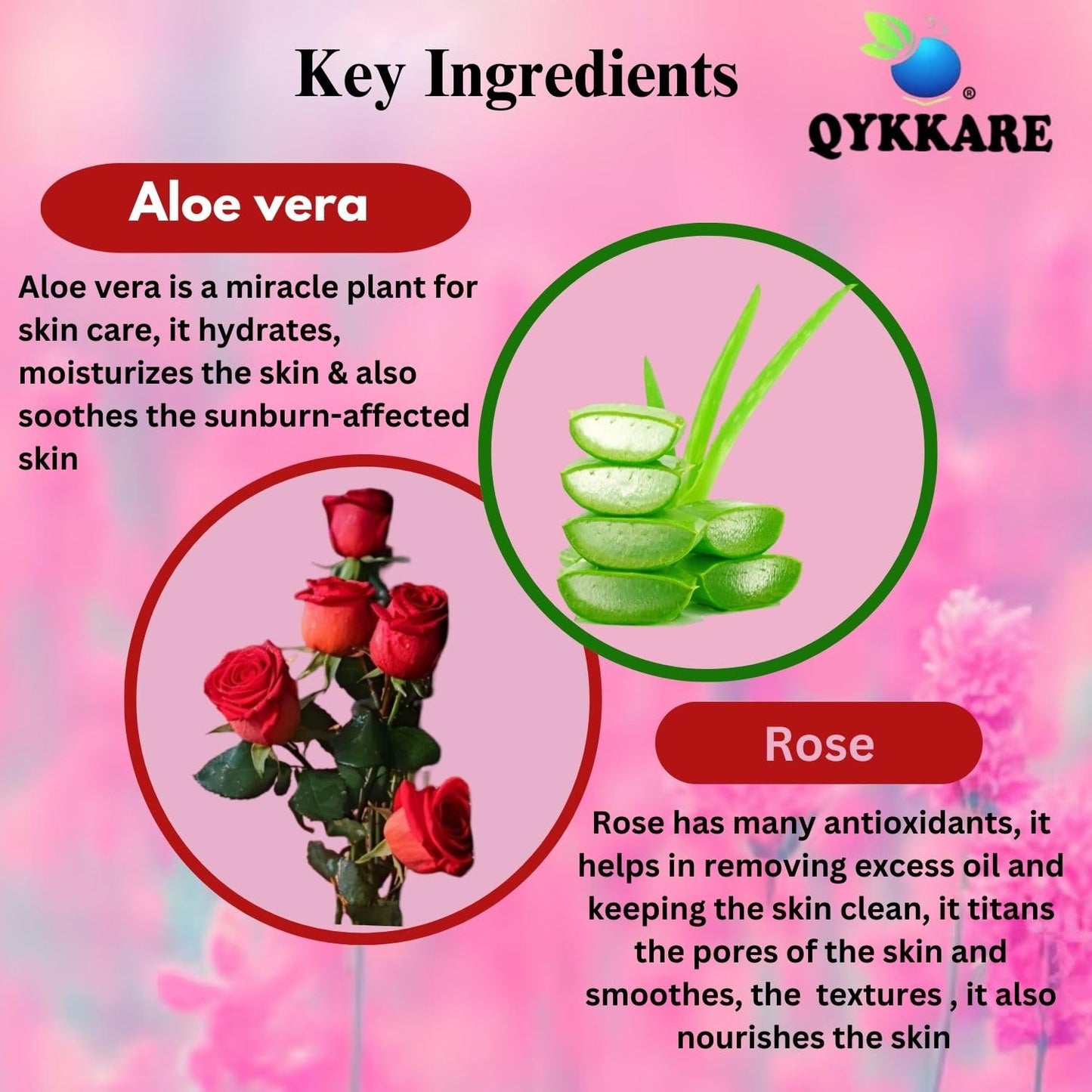 Qykkare Aloe Rose Gel for skin hydration & youthful glowing skin 100gm × 2