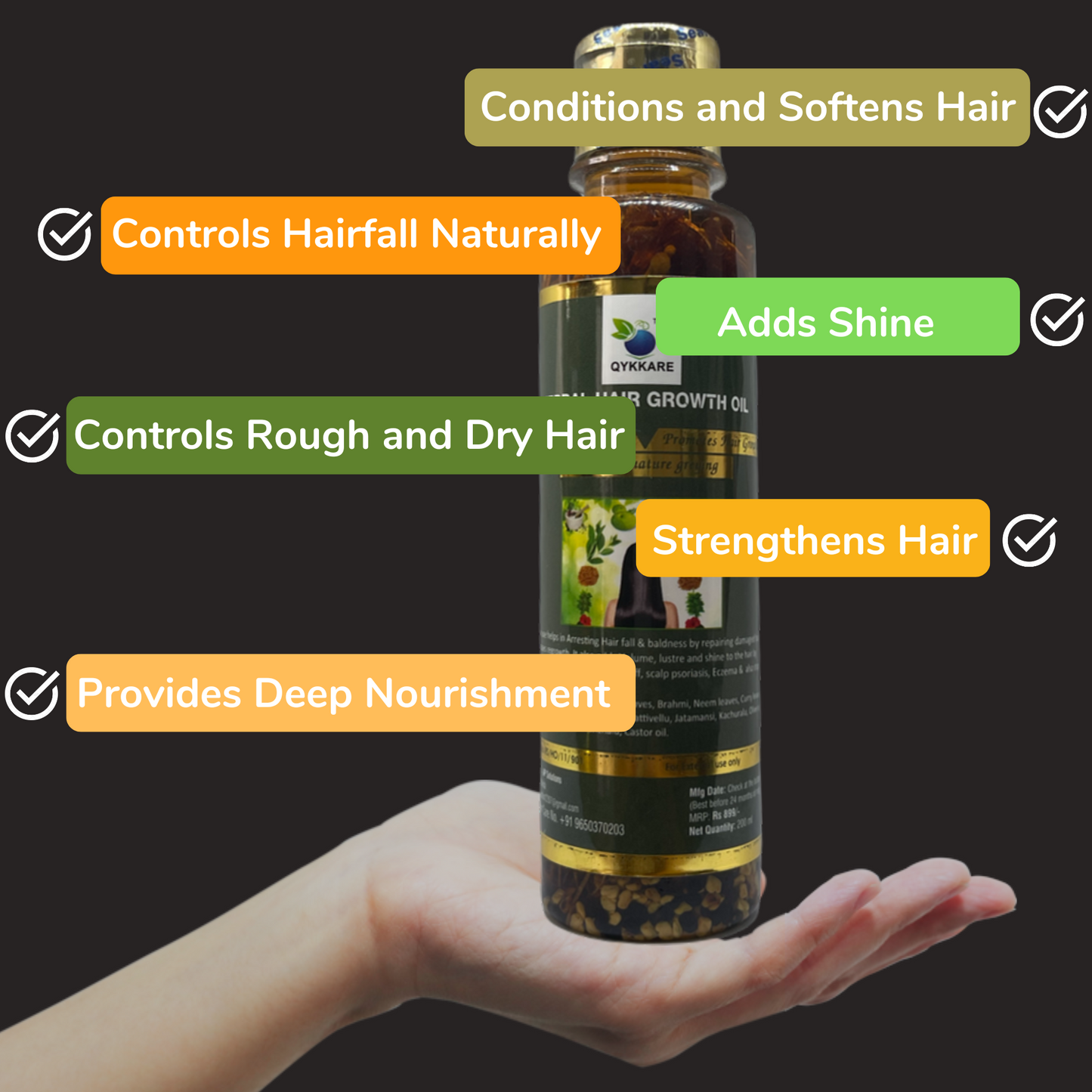 QYKKARE Herbal Hair growth oil pack of 2 (400 ml)