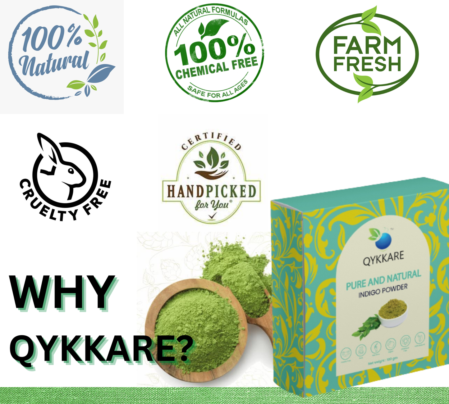 QYKKARE Premium Indigo Leaf Powder (Pure) Natural Hair Colorant (100Grams)