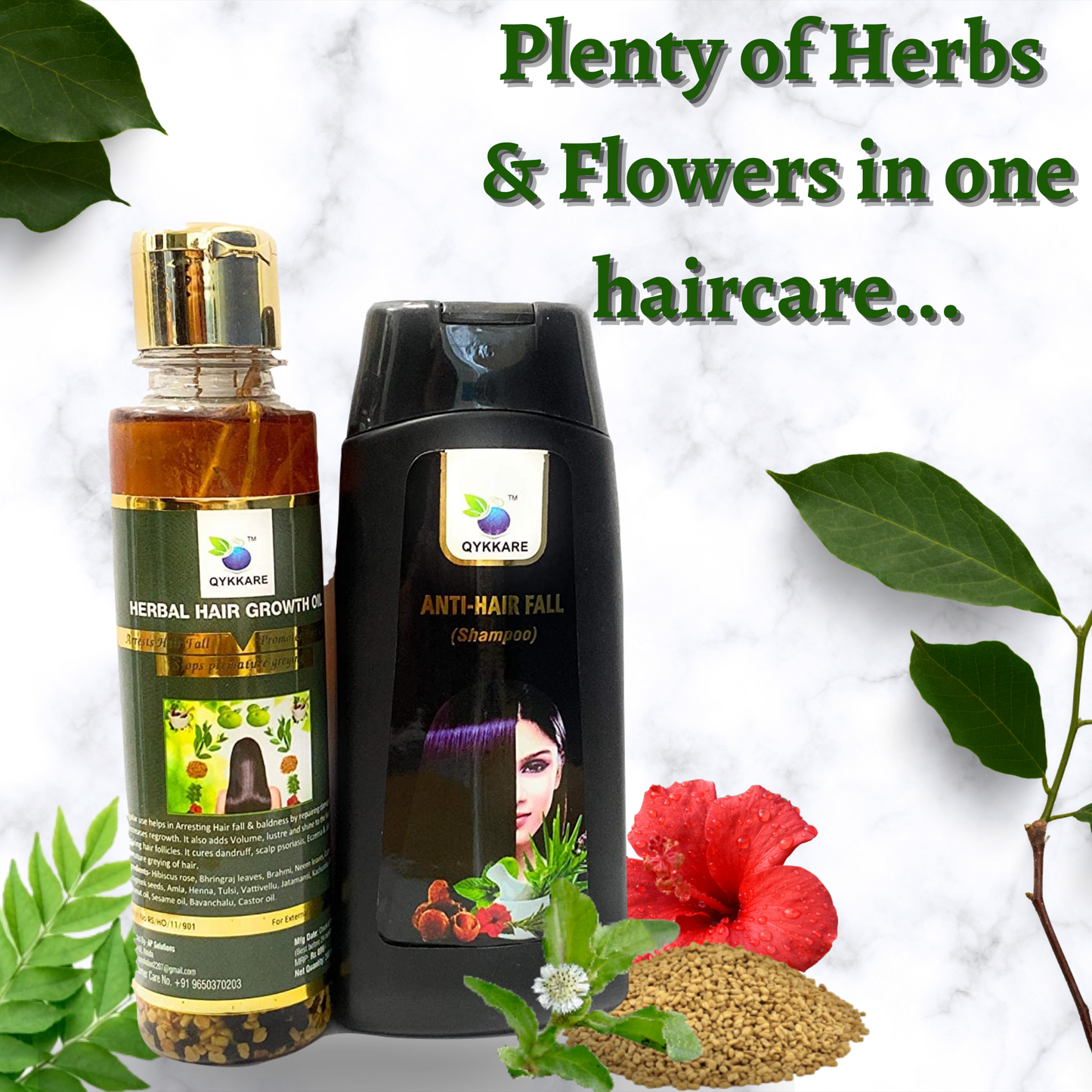 QYKKARE HAIR CARE SET - HAIR OIL & SHAMPOO (200 GM X2) = 400 GM