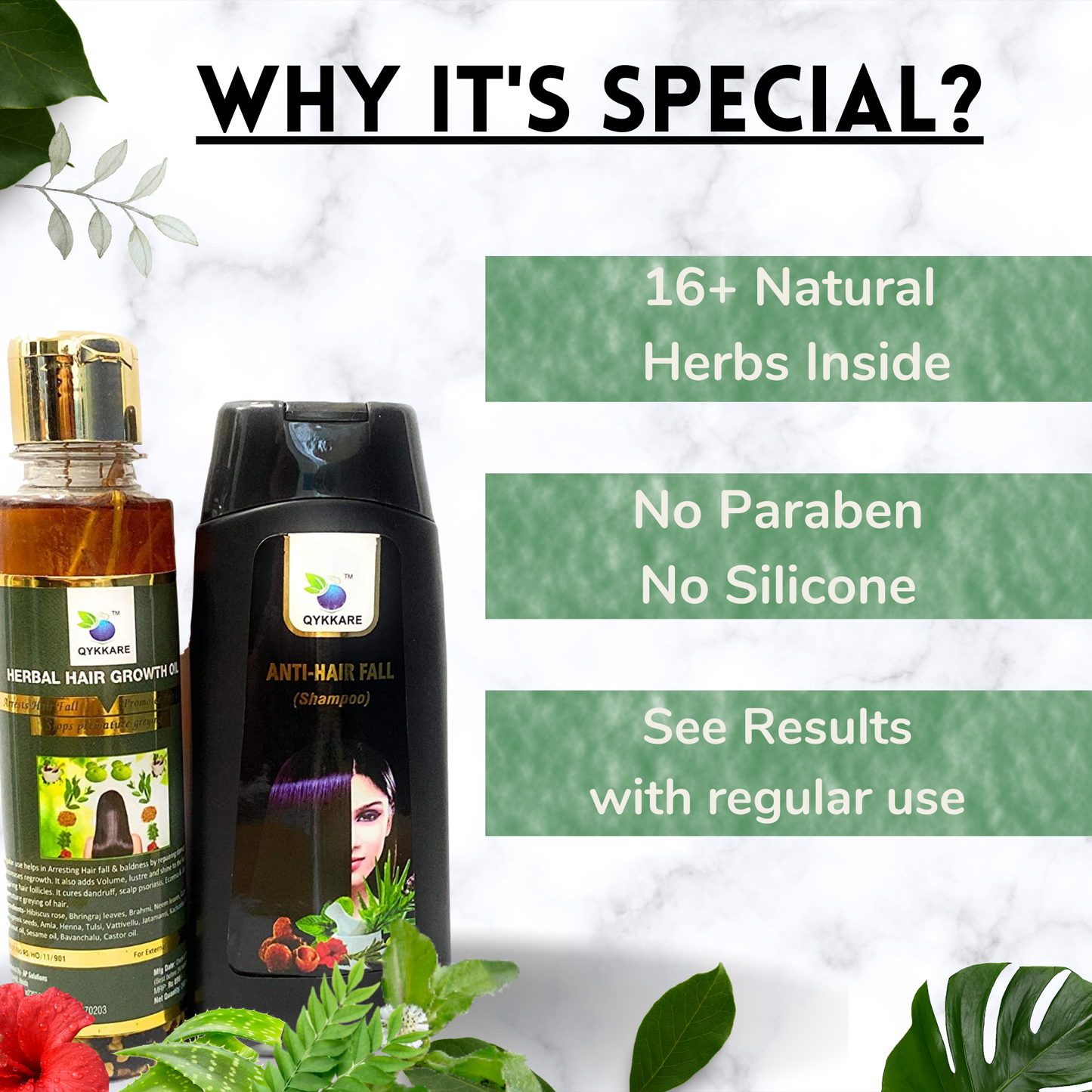 QYKKARE HAIR CARE SET - HAIR OIL & SHAMPOO (200 GM X2) = 400 GM