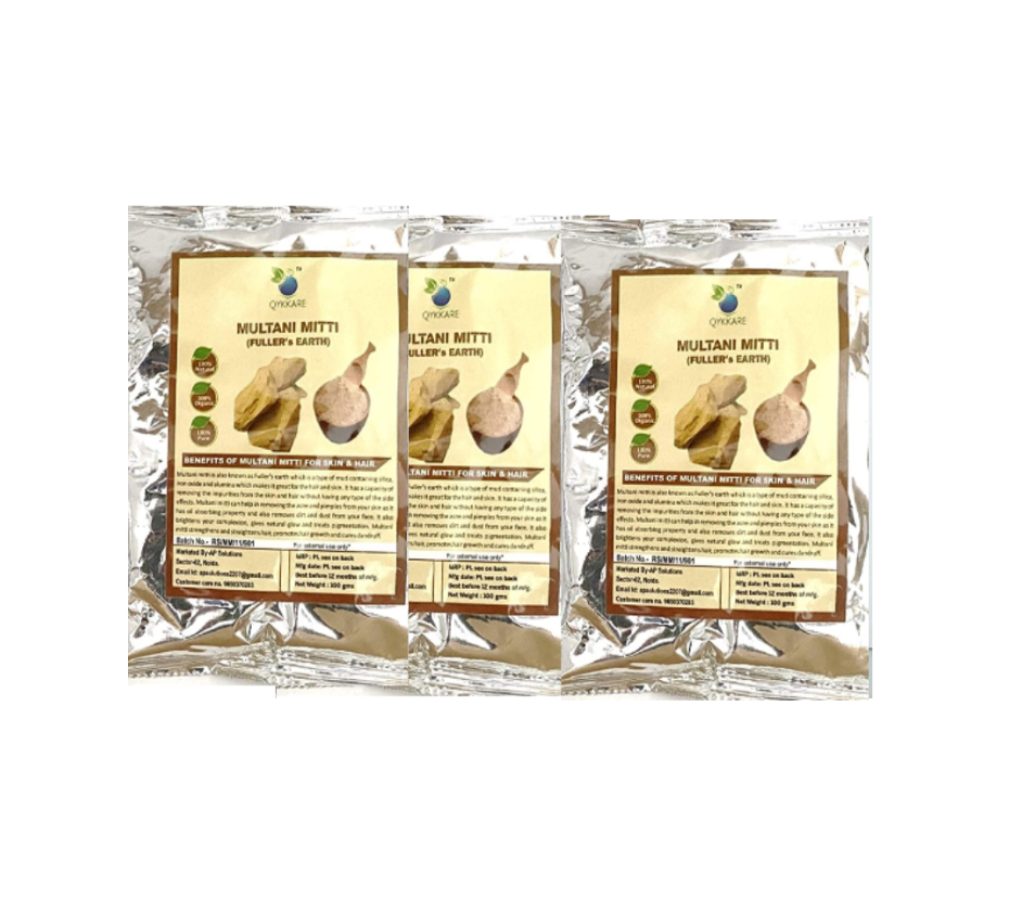 QYKKARE - Multani Mitti For Face Pack, (100gm X 3 = 300 gm)