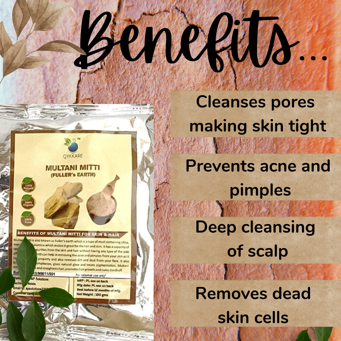 QYKKARE - Multani Mitti For Face Pack, (100gm X 3 = 300 gm)