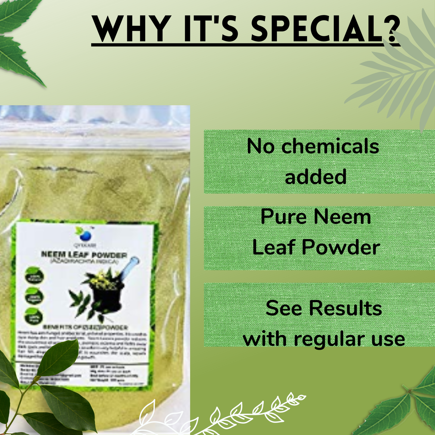 QYKKARE Premium Neem Leaf Powder (200gm =100gm X 2) 100% Pure & Natural
