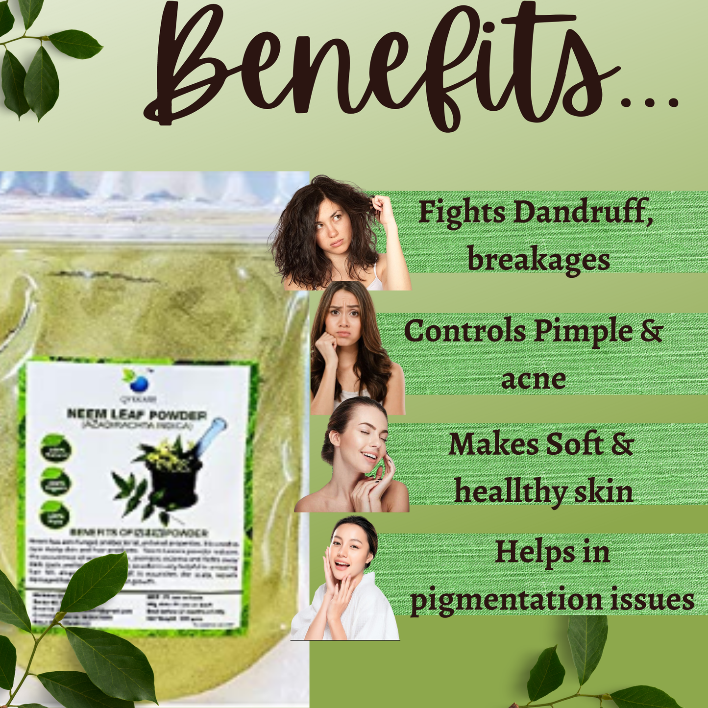QYKKARE Premium Neem Leaf Powder (200gm =100gm X 2) 100% Pure & Natural