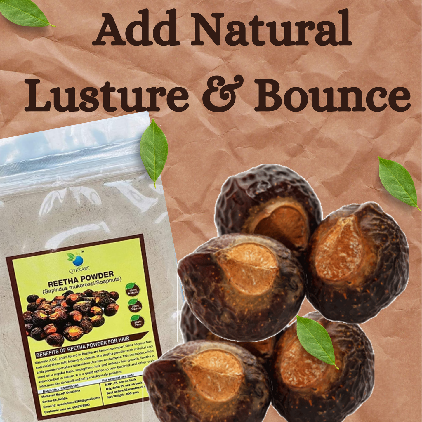 QYKKARE Premium Reetha Powder 100% Natural - (100gm x 2) 200gms