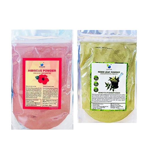 QYKKARE Hibiscus and Neem Leaf Powder Combo Pack (100 Gram X 2)