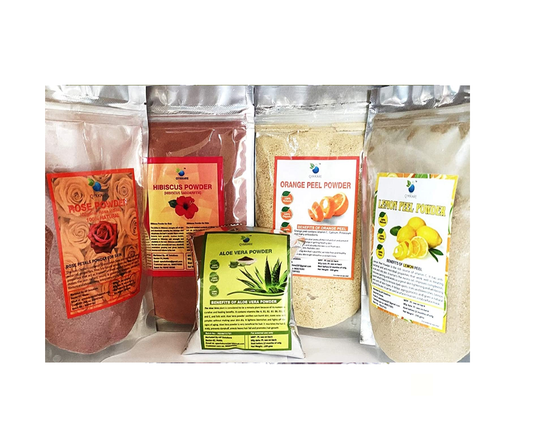 QYKKARE Jumbo Pack of Hibiscus,Orange,Lemon, Rose and Aloe Vera Powder - Pack Of 5 (100Gms X 5)