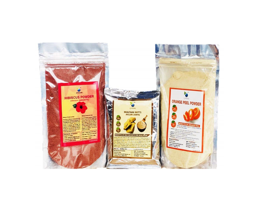 QYKKARE Natural Tan Removal Kit - Hibiscus, Multani mitti & Orange Powder (300Gms)